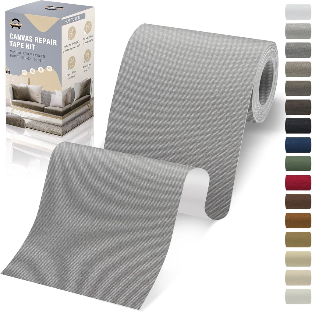 OAZ Canvas Repair Patches - Waterproof Self-Adhesive Fabric Patch Kit for Outdoor Gear | 4 x 79 Inch (Gray)