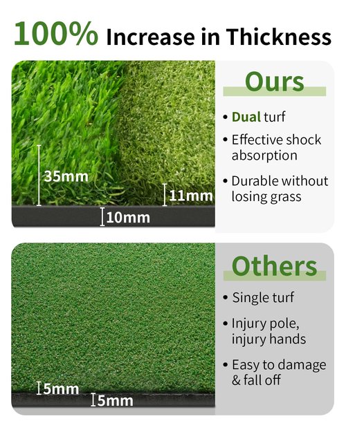 6x4FT 21-45mm Dual-Turf Golf Hitting Mat with Ball Tray, Thickened Golf Mat with 9 Hitting Holes, Practice Mat with Alignment Aid for Realistic Indoor Outdoor Practice, Professional Golf Training Aid