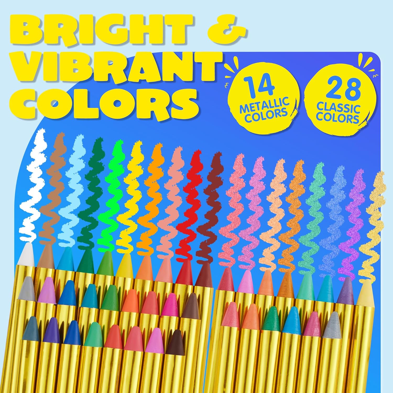 Skiennix 42PCS Face and Body Paint Crayons - Safe, Non-Toxic XL Kit with 14 Metallic Colors for Parties & Festivals