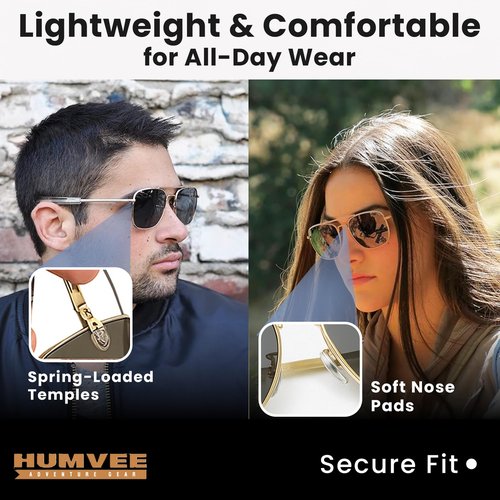 CampCo Humvee Pilot Sunglasses - Polarized Aviator Sunglasses Bayonette, 57mm, Matte Silver Frame, Gray Polarized Lens