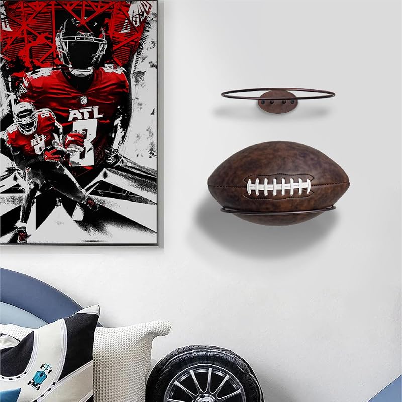 2 PC Wall Mounted Football Display Stands - Solid Metal, Bronze Accent