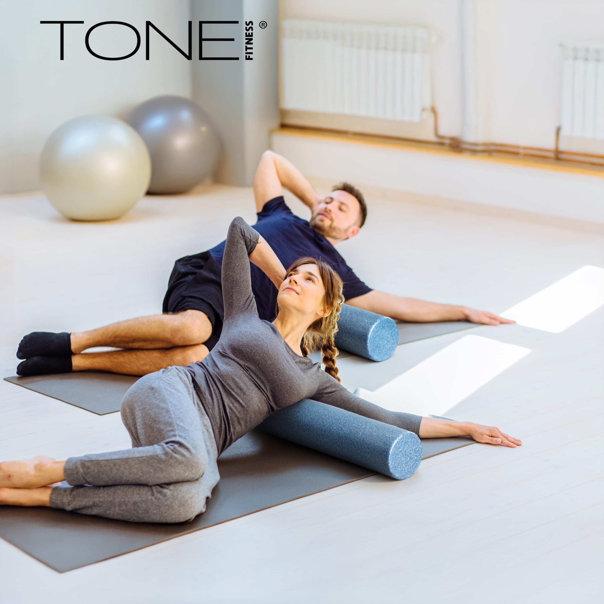 Tone Fitness High Density EPP Foam Exercise Foam Roller for Yoga, Pilates, Stretching, Massage, and Recovery 36 inch Blue