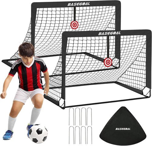 BaseGoal Soccer Goals - Portable 4x3ft Pop-Up Soccer Nets for Kids | Set of 2 with Accessories
