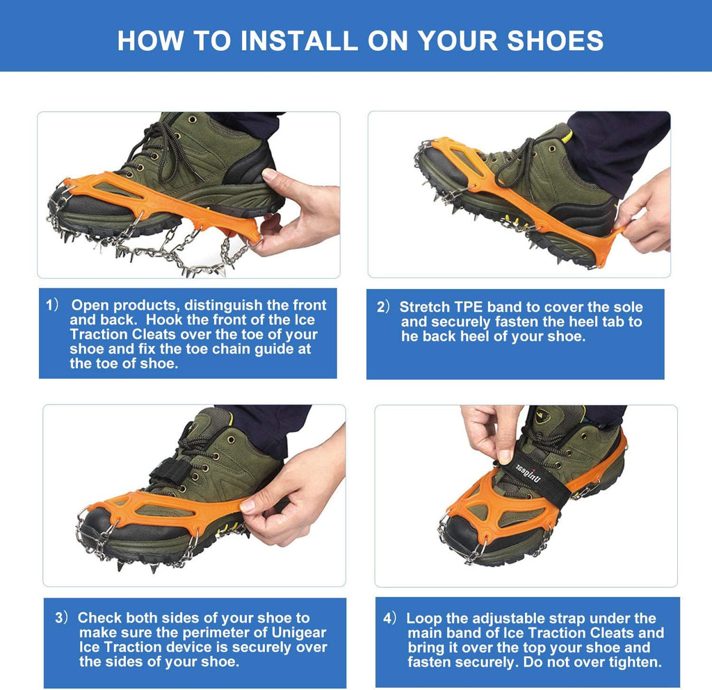 Unigear Crampons - Traction Ice Cleats with 18 Spikes for Hiking, Walking & Climbing | Durable Snow Grips