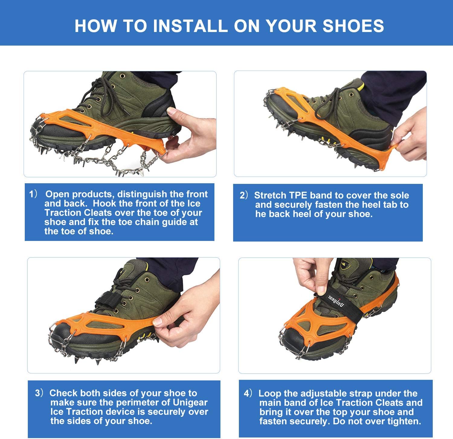 Unigear Crampons - Traction Ice Cleats with 18 Spikes for Hiking, Walking & Climbing | Durable Snow Grips