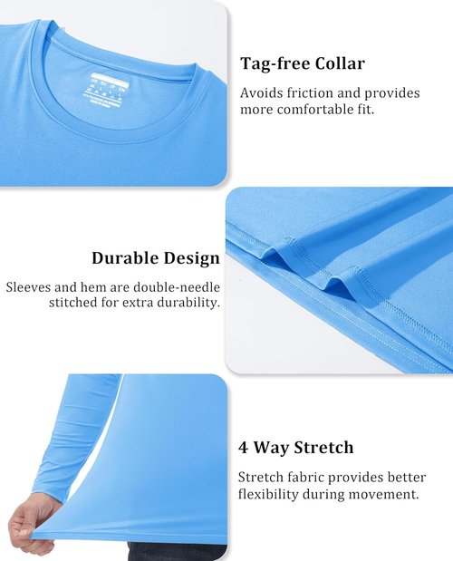 EKLENTSON Men's Long Sleeve Rash Guard - UPF 80+ Sun Protection, Quick Dry, Lightweight Swim Shirt