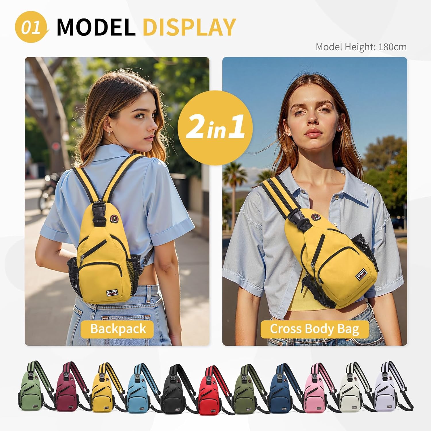Skiennix Convertible Sling Bag - Lightweight Crossbody Backpack for 7.9" Tablets | Yellow