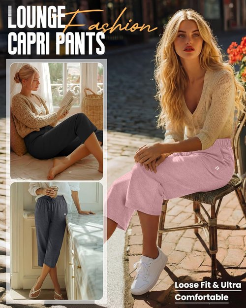 Neer Women's Capri Pants - Wide Leg Casual Sweatpants with Pockets | 3 Pack, Loose Fit Yoga Capris
