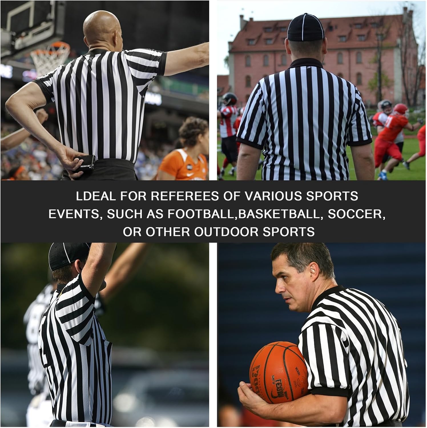 Redgino Men's Referee Shirt - Black & White Striped Jersey for Football, Soccer, Basketball | Perfect for Halloween