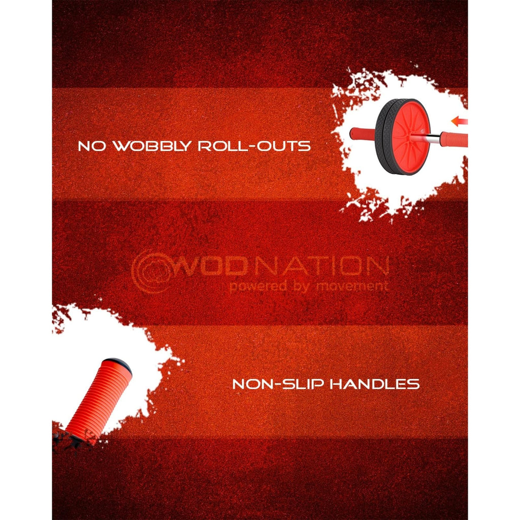 WOD Nation Ab Roller - Black & Red, Modern Core Fitness Equipment for Home Gym & Travel - Ab Wheel for Workout & Core Stability