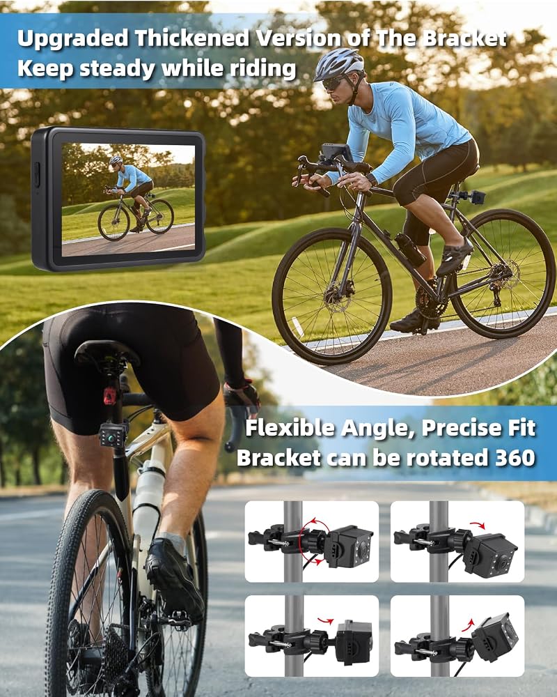 Bike Camera 360° Rotatable 4.3 inch 1080P Rear View Monitor, 5000mAh