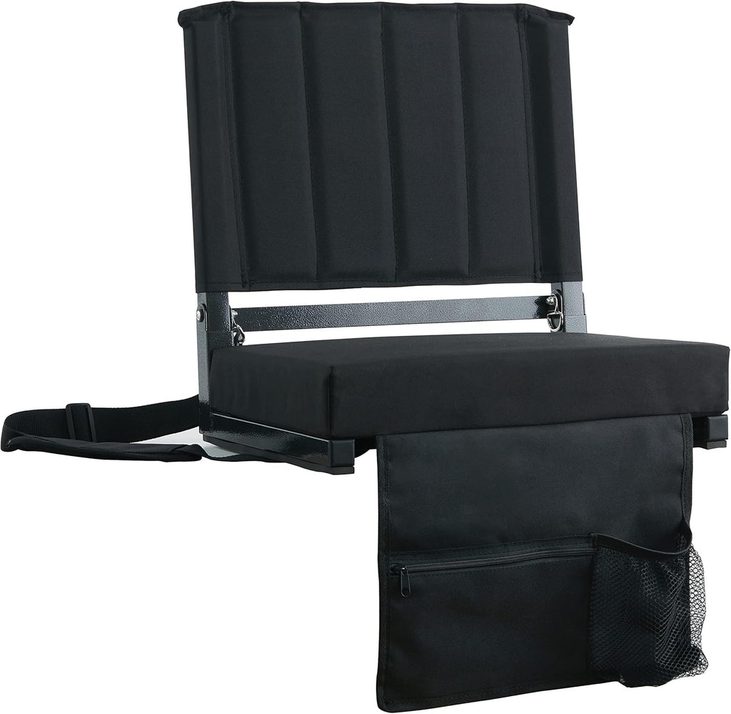 Sport Beats Stadium Seats - Comfortable Bleacher Chair with Back Support & Cushion | Black, 1pc Regular - 17" W x 12" D x 16.5" H