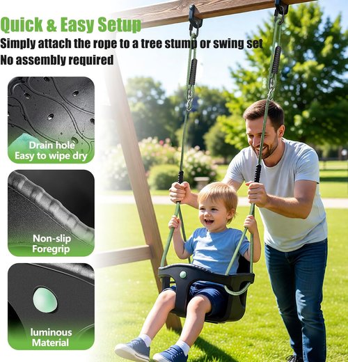 Dakzou High Back Full Bucket Toddler Swing Seat - Upgraded Heavy Duty Design | Fully Assembled, Black