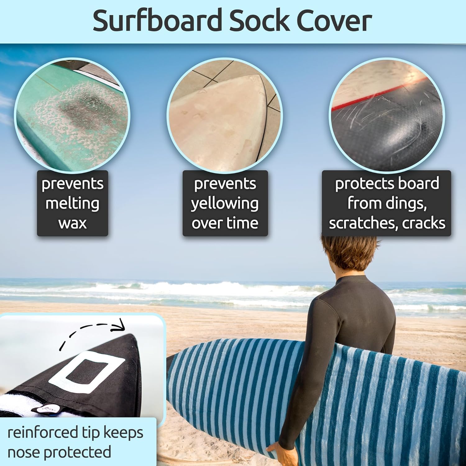 Surf Squared Surfboard Sock Cover - Lightweight Protective Bag for Shortboard & Longboard | Surfing Accessories