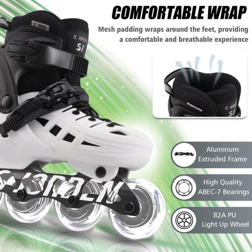 Inline Skates for Kids Girls and Boys, 4 Sizes Adjustable Roller Skates Blades with Full Light Up Wheels for Women Men, Durable Outer Shell, Roller Skates 4-12 Adults