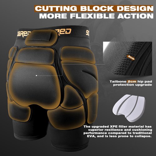 Soared 3D Protection Hip Butt XPE Padded Shorts for ski, ice Skating, Snowboarding, Skateboard for Men Women Black