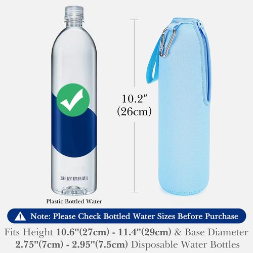 Linkidea Disposable Water Bottle Sleeve Compatible with Smartwater 33.8 Fl Oz, LIFEWTR 33.8 Fl Oz, Insulated Neoprene Plastic Bottled Water Cover with Lockable Zipper, Light Blue