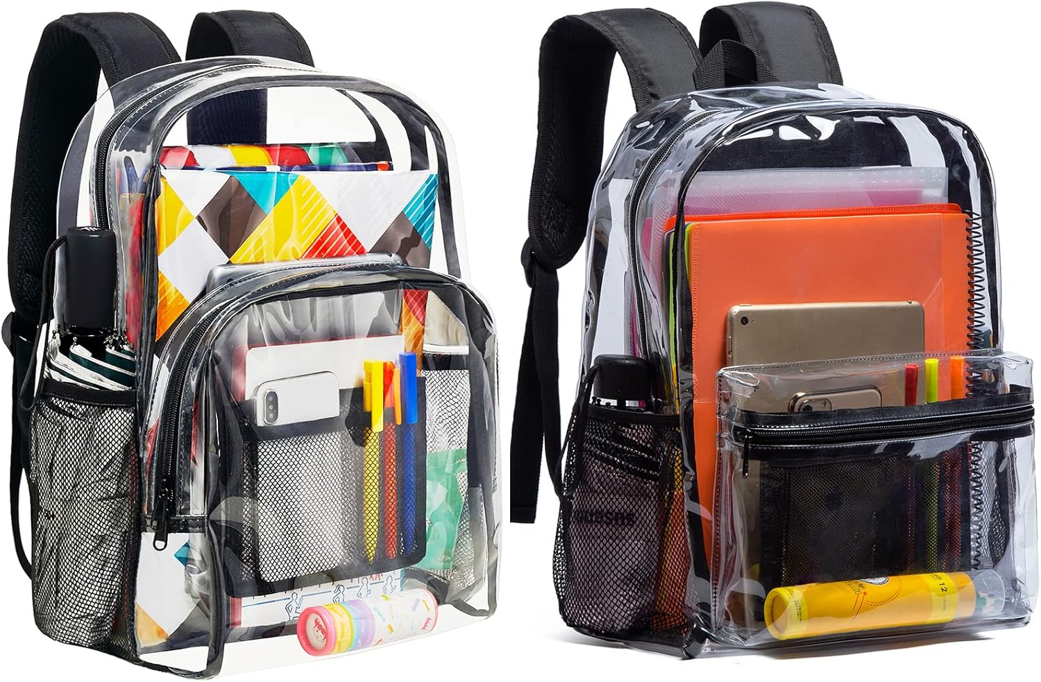 Vorspack Clear Backpack | Heavy-Duty Transparent Design for College & Workplace - 2 Pack Black