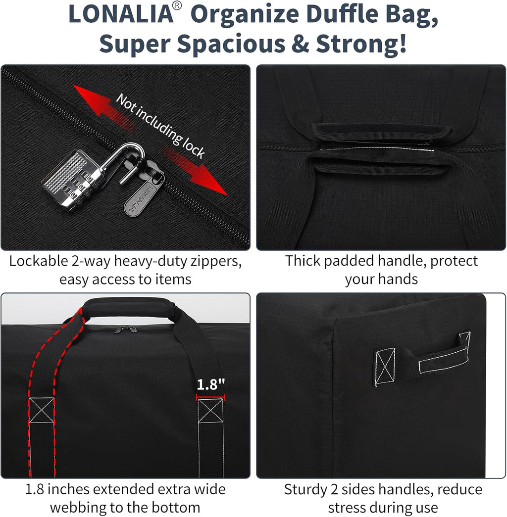 Skiennix 48 Inch Duffle Bag - Extra Large 165L Heavy Duty Travel & Camping Storage Bag | Black