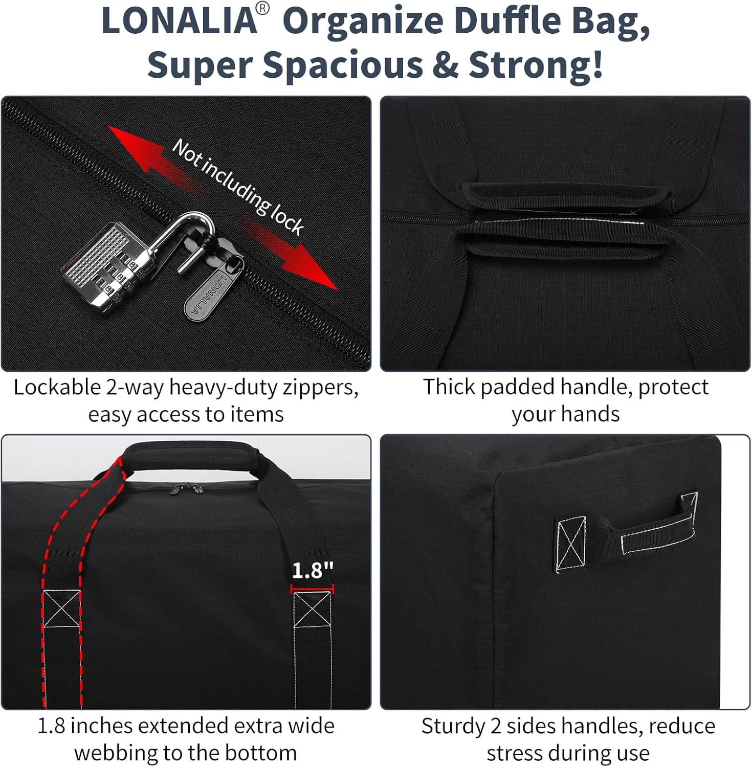 Skiennix 48 Inch Duffle Bag - Extra Large 165L Heavy Duty Travel & Camping Storage Bag | Black
