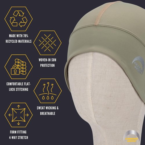 CHROME DOME UPF 50+ Cooling Skull Cap, 78% Recycled, Lightweight Premium Fit, Compression Fabric, Certified Sun Protection (Large-X-Large, Olive with Olive Stitching)