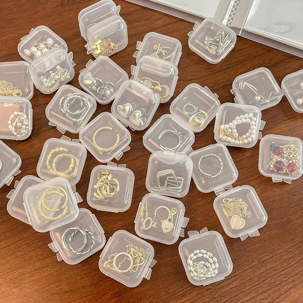 Skiennix 30Pcs Small Transparent Jewelry Storage Cases - Travel Organizer for Necklaces, Bracelets & Rings