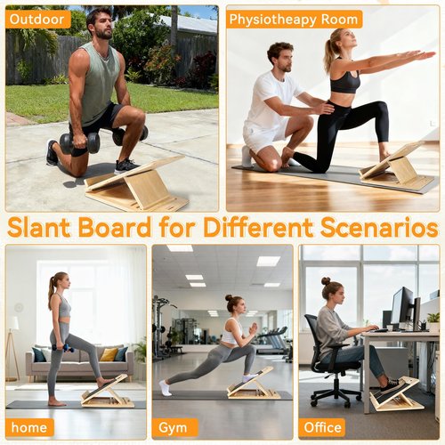Extra Large Adjustable Wooden Slant Board - 15.7x20 Inches Calf Stretcher for Plantar Fasciitis & Ankle Rehab, Anti-Slip (220 LBS Capacity)
