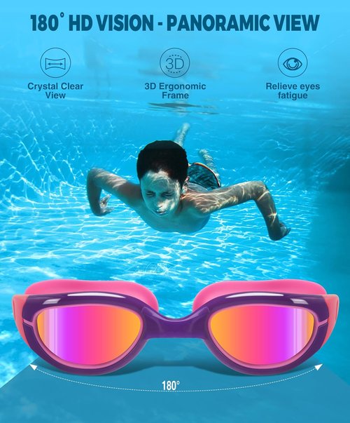 Aegend Swim Goggles for Kids 6-11 | Polarized Anti-Fog UV Protection for Boys & Girls