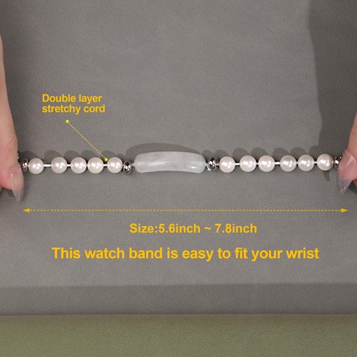 iLVANYA Natural Stone Beaded Bracelet Compatible for Fitbit Luxe, Handmade Elastic Bands Replacement Band for fitbit Luxe (White)