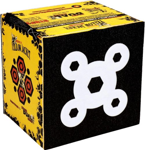 Morrell Yellow Jacket Dual Threat Foam Archery Target Block - 350 FPS, 4 Sides, 32 Bullseyes, Yellow