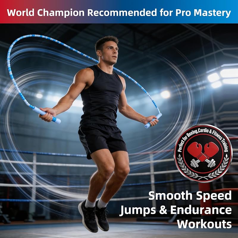 Beaded Jump Rope for Adults with Extra-Long 19.5 cm Handles - Adjustable, Non-Slip Grip (Variation: Pink+1+2.8M)