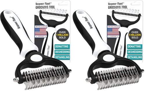 Maxpower Planet Pet Grooming Brush - Double-Sided Undercoat Rake for Dogs & Cats | Reduces Shedding by 95% - Pack of 2
