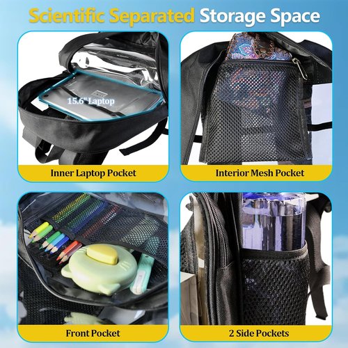 BrillaraSymn Heavy Duty Clear Backpack - Sturdy Transparent PVC & Oxford Bookbag for School | Black
