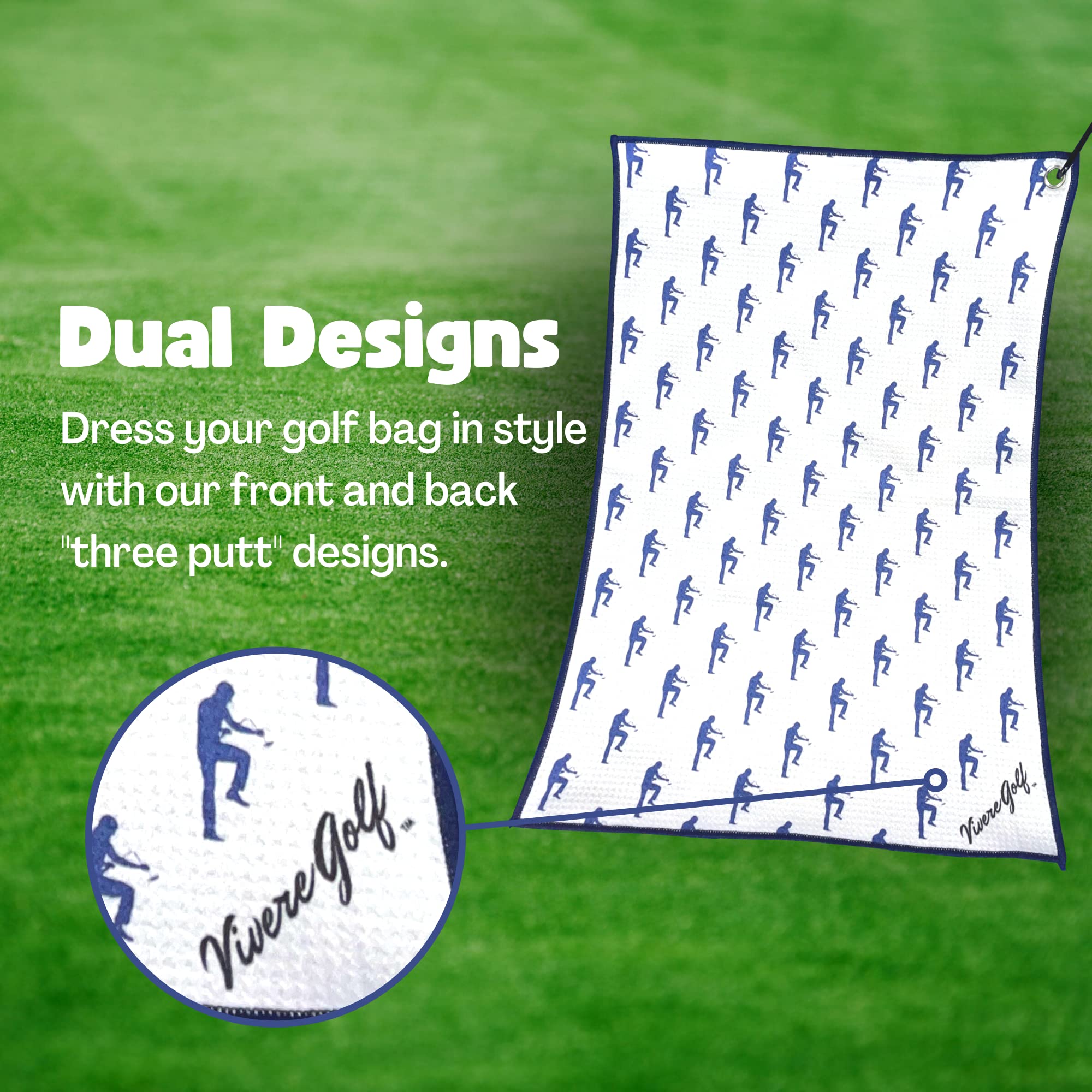 Three Putt Funny Golf Towel for Golf Bag | Golf Towels for Men, Golf Accessories for Men | Microfiber Fabric, Designs On Front & Back, Clip Included (16x24in)