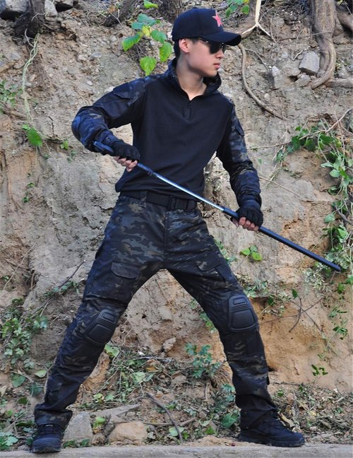 HARGLESMAN Men's Tactical Military Uniform | Long Sleeve Combat Shirt & Pants with Knee Pads