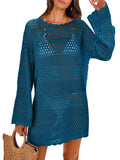 ANRABESS Women Swimsuit Crochet Swim Cover Up 2026 Summer Bathing Suit Swimwear Mesh Knit Beach Dress Vacation Outfits Cyan Large