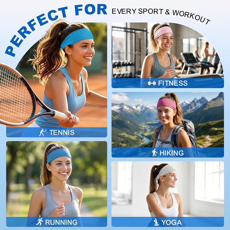 Cooling Headbands for Women 4 Pack - Non-Slip Sweat-Wicking Running & Workout Bands, Black Variation