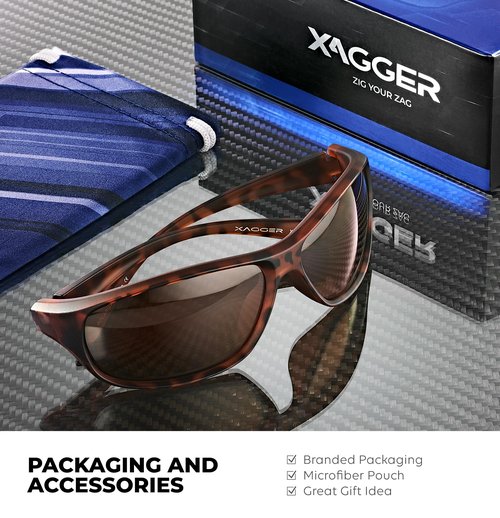 Xagger Polarized Wrap Around Sport Sunglasses for Men Women Running Driving Fishing TR90 Frame