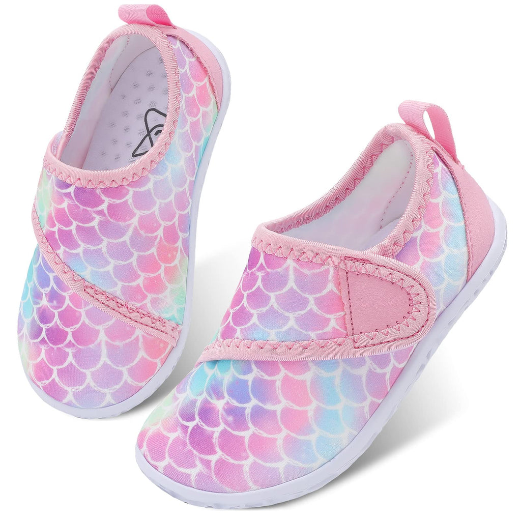 LeIsfIt Toddler Water Shoes Boys Girls Barefoot Aqua Socks Kids Breathable Quick-Dry Swim Shoes for Beach Pool Surf, Pink Scale, 5 Toddler