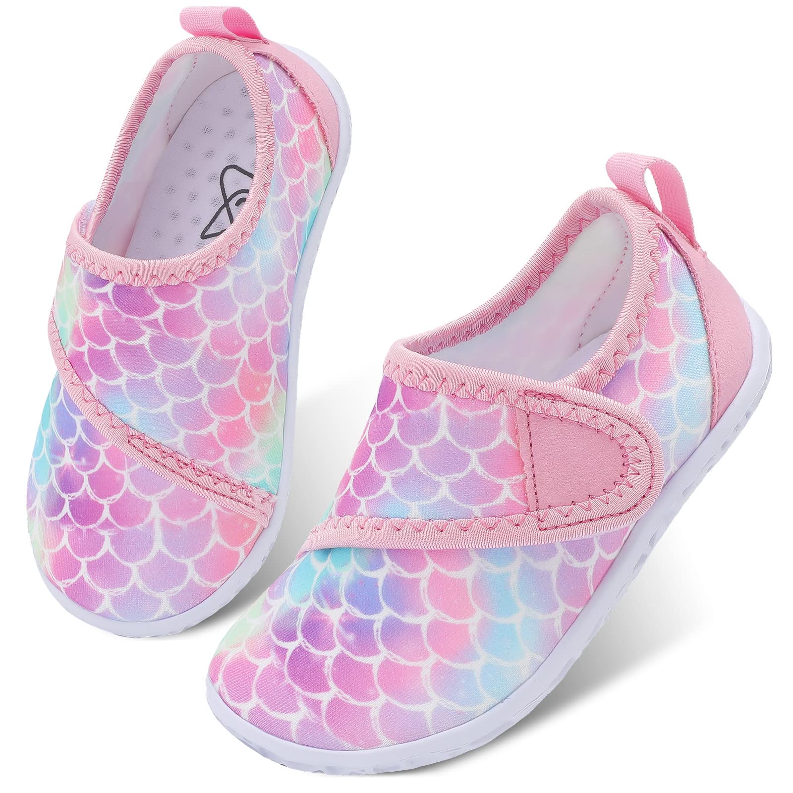 LeIsfIt Toddler Water Shoes Boys Girls Barefoot Aqua Socks Kids Breathable Quick-Dry Swim Shoes for Beach Pool Surf, Pink Scale, 5 Toddler