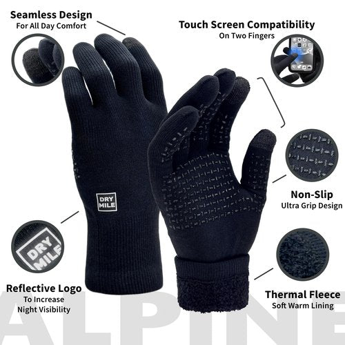 DRYMILE Alpine Waterproof Dexterity Gloves –Thermal Fleece Gloves for Men & Women – Touchscreen & Non-Slip Grip – Hiking, Skiing, Cycling, Fishing & Hunting – Large, Black