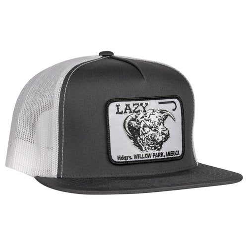 Lazy J Ranch Charcoal Grey & White Willow Cattle Headquarters Classic Five Panel Trucker Hat - Adjustable Unisex Country Hats, Vintage Trucker Hat