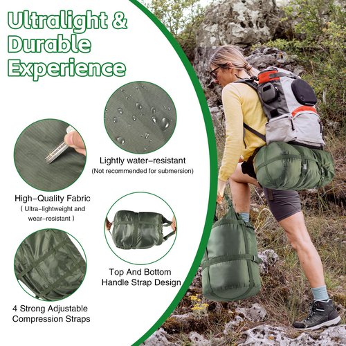 NewShot Compression Stuff Sack, Ultralight Portable Sleeping Bag Compression Sack, 15L/27L/45L Sleeping Bag Stuff Sack, Space-Saving Storage Sack for Backpacking, Camping, Hiking, Travel -M