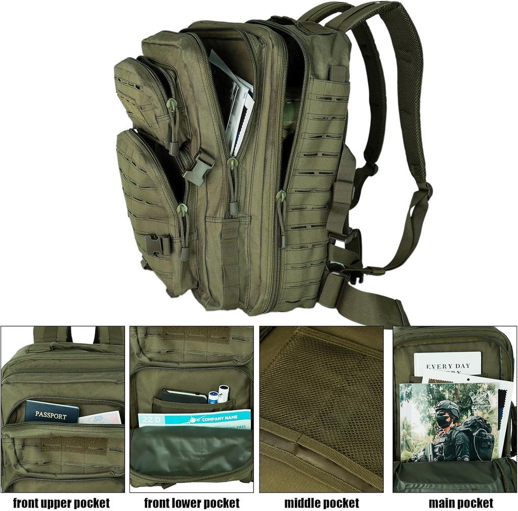 Skiennix 40L Tactical Military Backpack - Durable Assault Pack for Hiking & Trekking (Green)