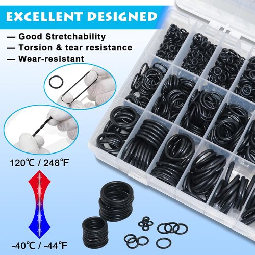 KOOTANS Nitrile Rubber O Ring Kit - 1200 Pcs Assortment in 24 Sizes for Plumbing & Automotive Repairs