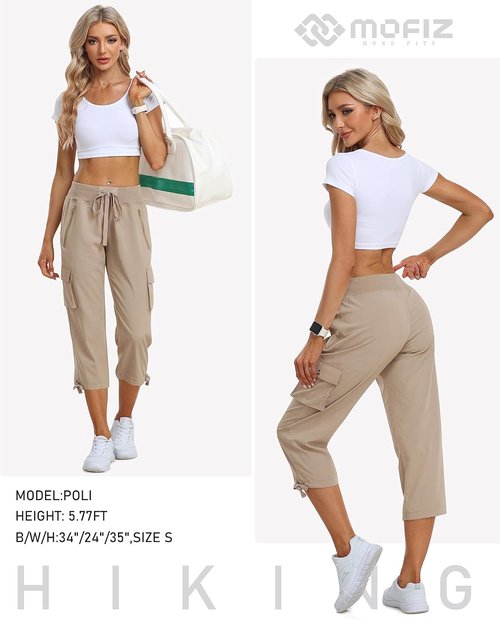 MoFiz Women's Cargo Capris - Lightweight Quick-Dry Hiking Pants with Zipper Pockets | Casual Comfort