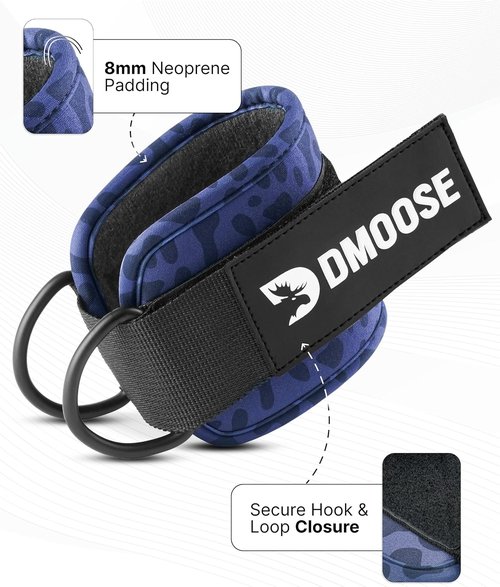 DMoose Fitness Ankle Straps for Cable Machines - Premium Padded Glute Kickback Straps for All Sizes | Ideal for Gym Workouts