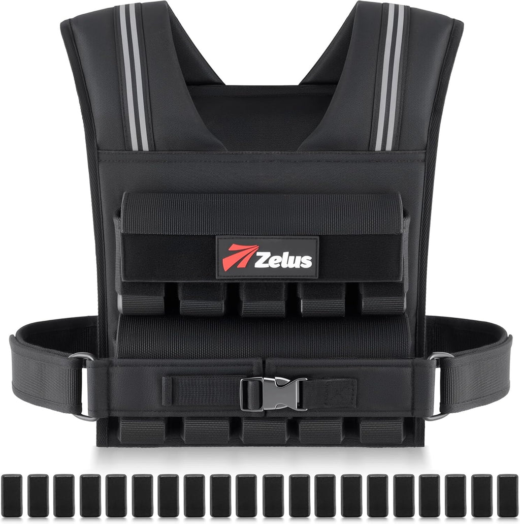 ZELUS Weighted Vest for Men - Adjustable 23/36/45 lb. with Reflective Strips for Strength Training