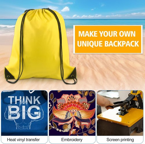 KUUQA Drawstring Backpack - 2 Pcs Yellow Cinch Bags for Gym & Travel Storage