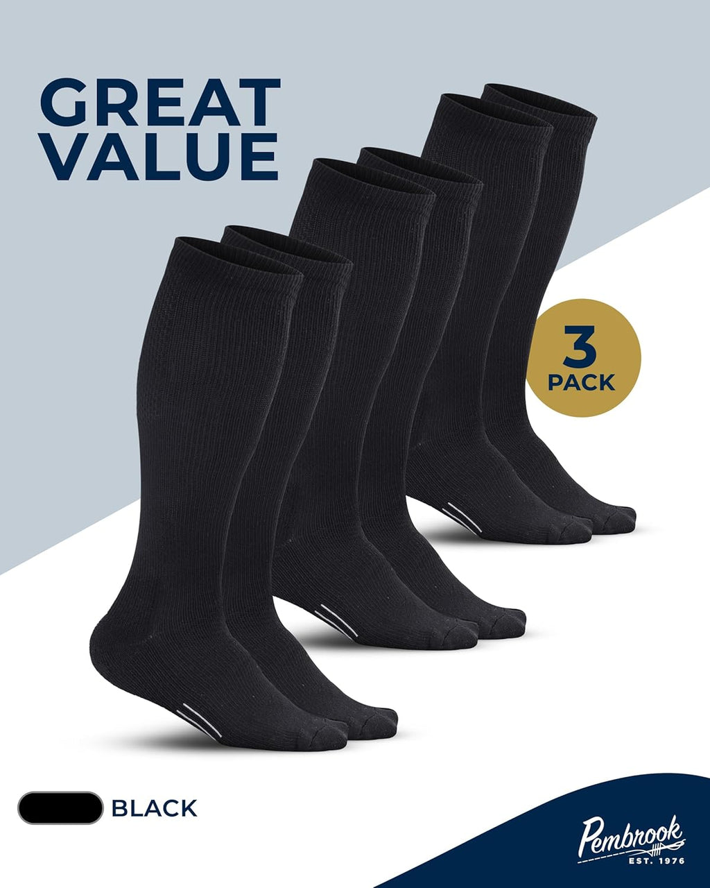 Pembrook Compression Socks - Light Support for Men & Women | 3 Pairs | 8-15 mmHg Dress Socks